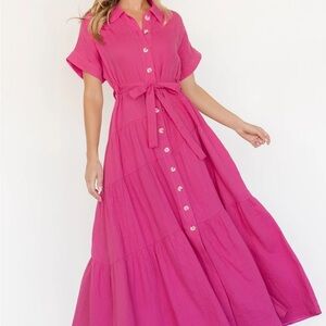 NWT Baltic Born Pink Tiered A-line Shirt Dress